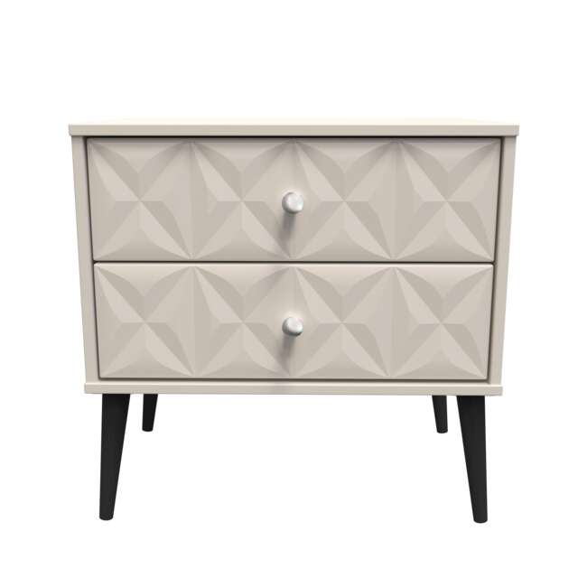 Toledo 2 Drawer Wide Bedside Table in Kashmir Matt (Ready Assembled) Cream Kashmir Matt