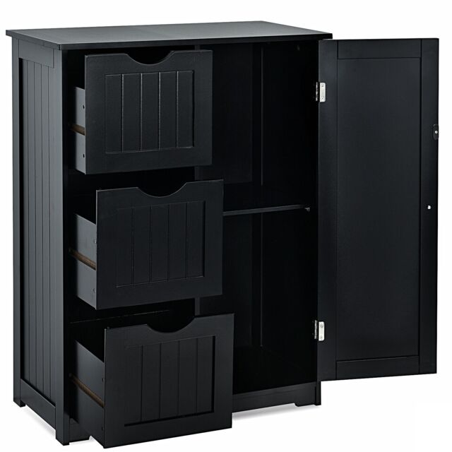 COSTWAY Bathroom Floor Cabinet Storage Black