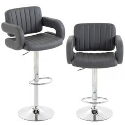 HOMCOM Bar Stools Adjustable Swivel with Armrest Set of 2 Grey Grey, Silver Tone 57.5 x 50 x 90-115 cm