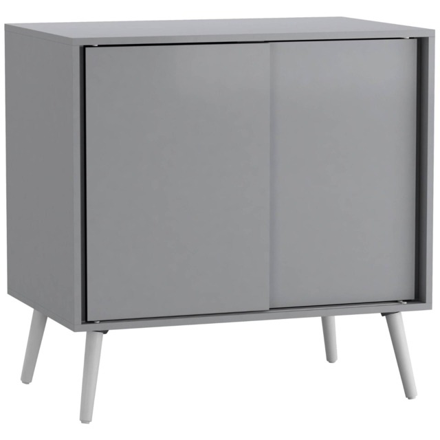 URBNLIVING 2 Sliding Door Cabinet With Wooden Legs Storage Unit Multi Grey Carcass & White Legs H80 x W80 x D51.5 cm 1