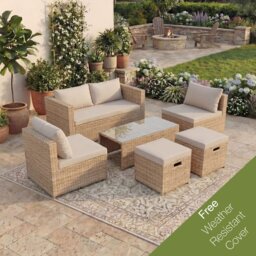 Garden Vida Islay 6 Seater Rattan Outdoor Garden Set with Rainproof Cover, Natural