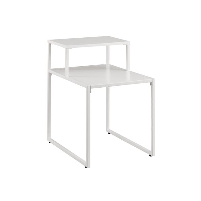 Rustic Industrial 2-Tier Wood and Metal Side Table White 1