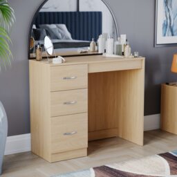 Vida Designs Riano 3 Drawer Dressing Table Vanity Makeup Desk, Pine