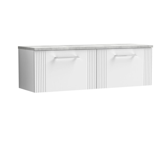 Balterley Partial Fluted 2 Drawer Wall Hung Vanity Unit with Bellato Laminate Worktop White Satin White 3