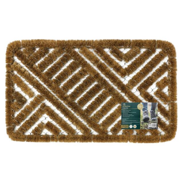 JVL Boston Natural Coir Steel Scraper Outdoor Entrance Floor Doormat, 45 x 75 cm