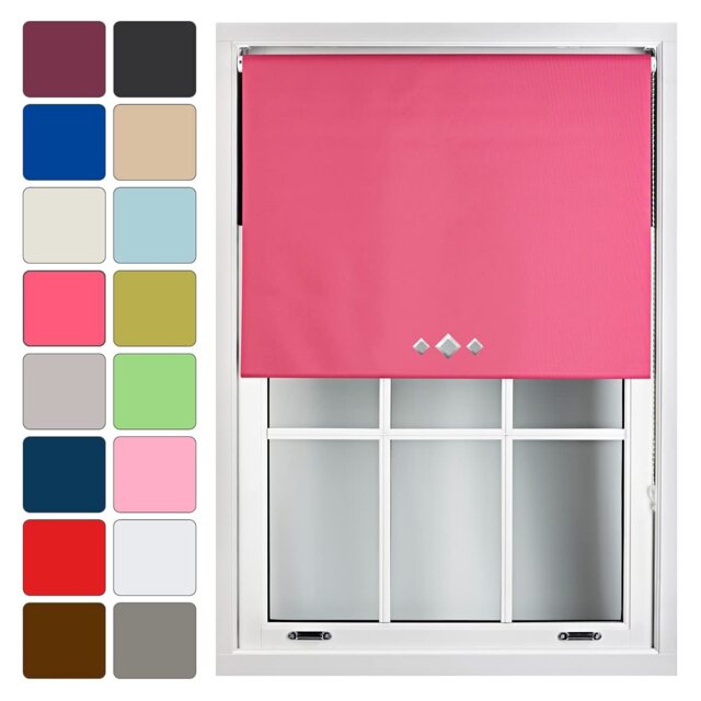 FURNISHED Blackout Roller Blinds with Triple Diamond Eyelets Cut to Size Easy Fit Window Shade - (W)210cm x (L)165cm Pink Fuchsia (W) 210cm x (L) 165cm