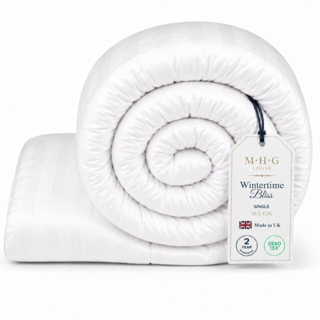 MHG Living Heavy 16.5 Tog Winter Duvet – Extra Warm Hollowfibre Quilt for Cold Nights White Single