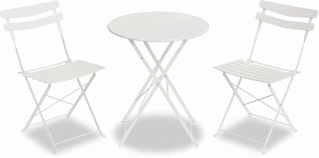 London Boutique 3 Piece Metal Garden Bistro Set, Durable Folding Patio Furniture Set for 2, Space Saving Furniture for Small Kitchen, Breakfast Nook, Indoor Bistro