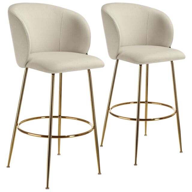 Bar Stool Luana - with backrest, velvet look and padded Cream cream/gold 60 x 51 x 106 cm 2