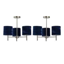 Set of 2 Brea - Antique Brass Light Fittings & Navy Blue Velvet Shades Yellow Blue 2