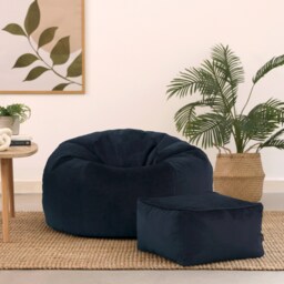 Kingston Classic Velvet Bean Bag Chair & Pouffe Midnight Blue Bean Bag Chair Blue Midnight Blue 2
