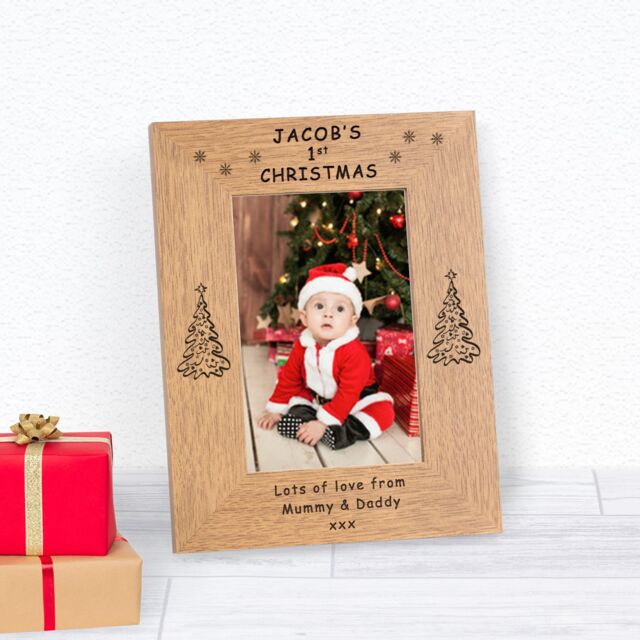 Personalised 1st Christmas Wood Picture Frame 7 x 5 Child Christmas