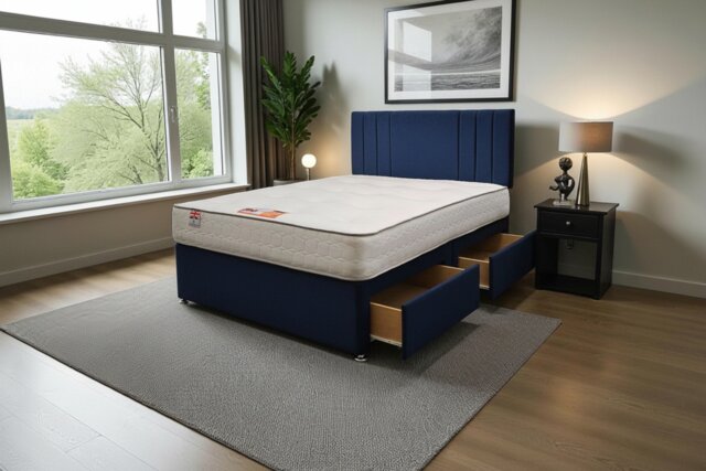 "Sarah Plush Bed Set With Mattress, 2 Drawers Same Side & 24""Headboard"