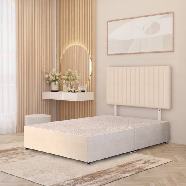 Texas Divan Bed Base with 30 Inch Headboard Plush Velvet Cream Ivory