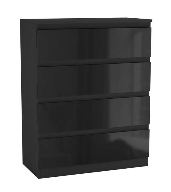 Gloss 4 Drawer Chest No Handle Storage Cabinet Black Gloss Black Drawer One Size 1