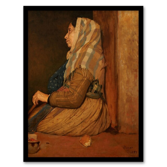 "A Roman Beggar Woman Portrait Degas Vintage Framed Wall Art Print 12X16"""