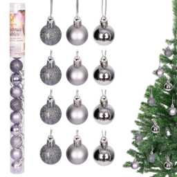 30mm/12Pcs Christmas Baubles Shatterproof Mid Grey, Christmas Tree Decorations