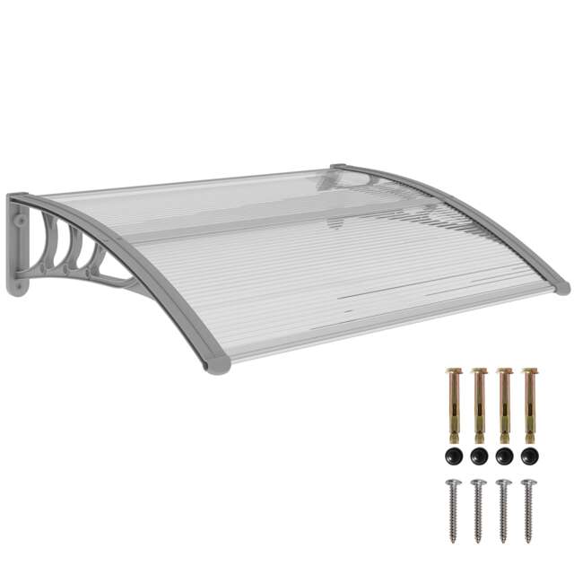 Outsunny Door Canopy Awning Outdoor Window Rain Shelter for Door 100 x 75cm Clear Clear 1