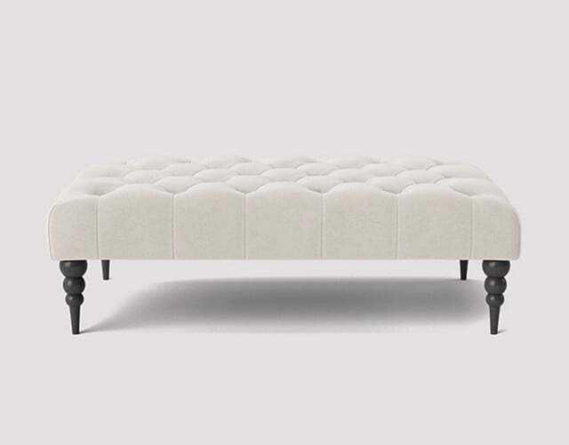 Alyana 90cm Rectangle Ottoman Bench with Wooden Legs- White Plush Velvet Chesterfield Upholstered Footstool