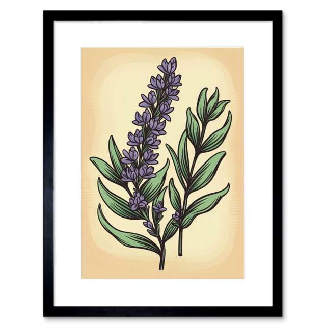 "Lavender Flower Old School USA Tattoo Ink Rockabilly 50s 9x7"" Black Framed Wall Art Print"