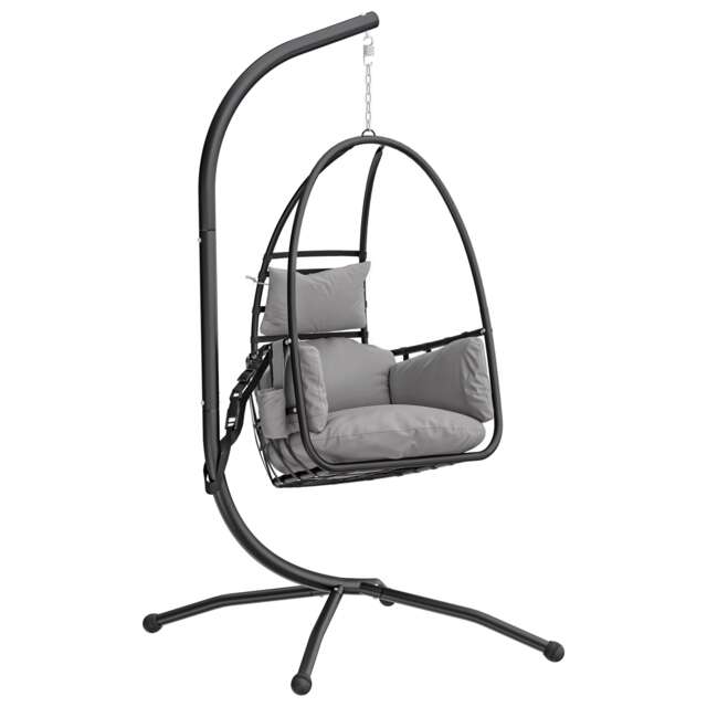 Outsunny Hanging Egg Chair, Swinging Hammock Chair with Stand, Dark Grey Grey Dark Grey One Size
