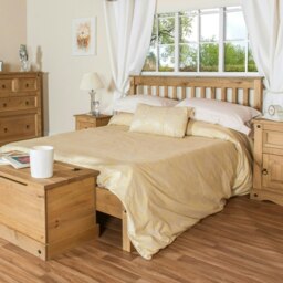 "Premium Corona 4'6"" Double Slatted Low-End Bedstead Antique Wax Pine - Mexican Pine Furniture"