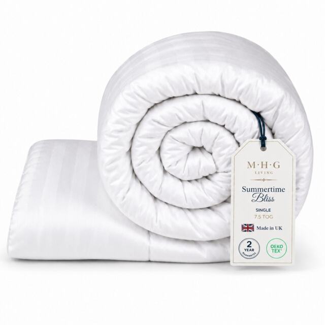 MHG Living 7.5 Tog Summer Duvet – Lightweight Cooling Hollowfibre Quilt for Hot Sleepers White Single