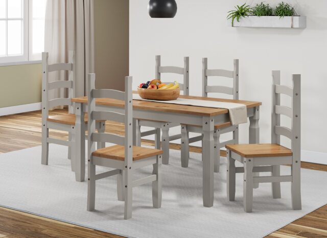 Mercers Furniture Corona Grey Wax 5'0 Dining Table & 4 Chairs Solid Wood Pine Wooden Kitchen Dining Set with Mexican Styling