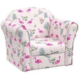 AIYAPLAY Kids Sofa Chair, Toddler Armchair with Flamingo Design, Wooden Frame, Upholstered Toddler Chair for Bedroom, Playroom, Kids Room - Pink