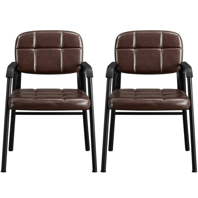 Yaheetech 2pcs Office Reception Upholstered Chairs for Home & Office Black Brown