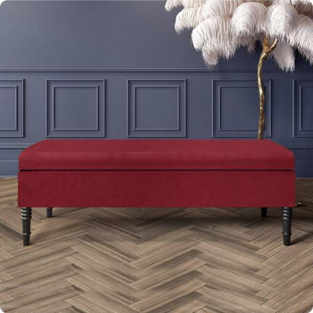 Safar Plain 180cm Ottoman Storage Bench - Plush Velvet Shoe Bench - Claret Red Upholstery Footstool with Storage
