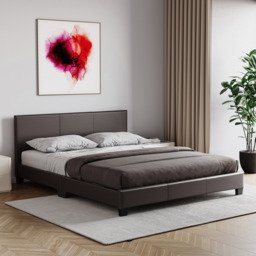 Vida Designs Lisbon 5ft King Size Bed Faux Leather, Brown, 150 x 200cm