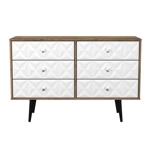 Toledo 6 Drawer Wide Chest of Drawers in White Matt & Vintage Oak (Ready Assembled) White White Matt & Vintage Oak