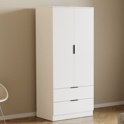 Vida Designs Trega 2 Door 2 Drawer Wardrobe Bedroom Storage Unit with Clothes Rail, (H) 170cm x (W) 76cm x (D) 53cm, White