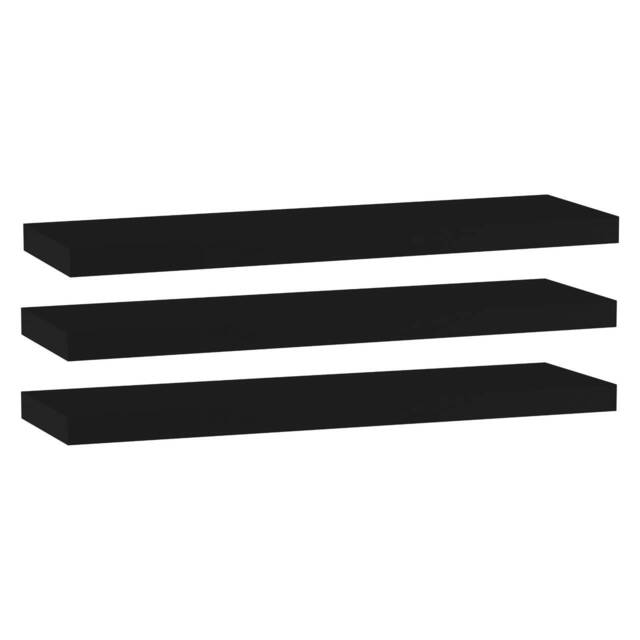 Floating Wooden Wall Shelves - 80x23.5cm Black Black & Set of 3 3