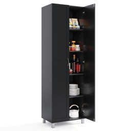 COSTWAY Double Door Tall Storage Cabinet Freestanding Pantry Cabinet-Black