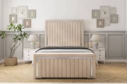 "Sloomy Boston Chrome Sand Naples Bed Frame With 50"" Upholstered Headboard 5' King"