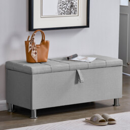 Vida Designs Valencia Storage Ottoman Bedroom Hallway Chest Bench, Light Grey Linen Grey Grey