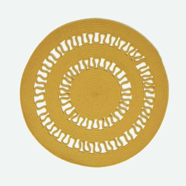 Homescapes Mustard Crochet Braided Rug - 90cm Round Yellow Mustard