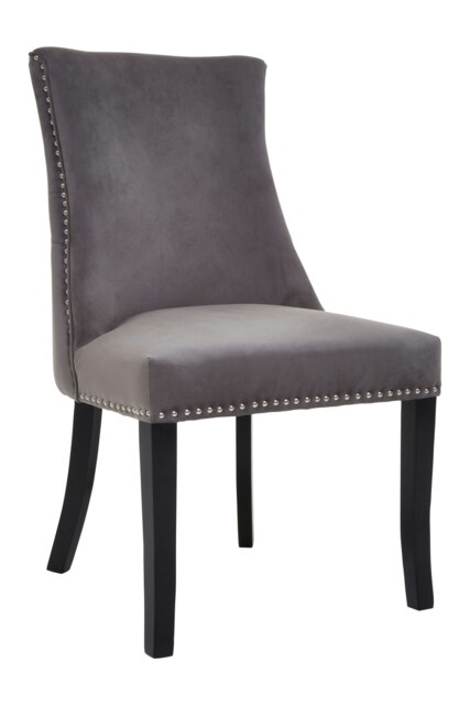 Orsina Grey Velvet Dining Chair, Curved High Back Office Chair, Aesthetic Velvet Accent chair for Living Room