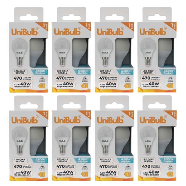 UniBulb LED Golf Ball E14 Small Edison Screw (SES) 470lm 4.2W (Replaces 40W) 6500K (Daylight) Light Bulb - Pack of 8
