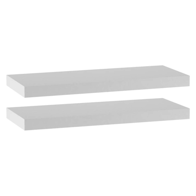 Floating Wooden Wall Shelves - 60x23.5cm White White & Set of 2 2