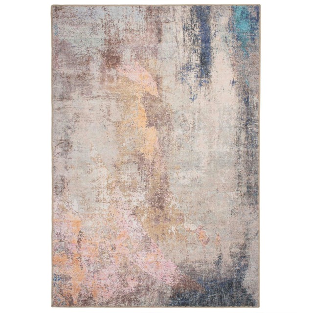 KUKOON Pastel Multicolour Distressed Abstract Non Slip Washable Low Pile Rug 60cm x 110cm Multi