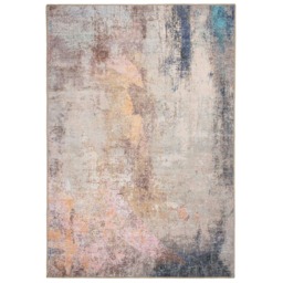 KUKOON Pastel Multicolour Distressed Abstract Non Slip Washable Low Pile Rug 60cm x 110cm Multi