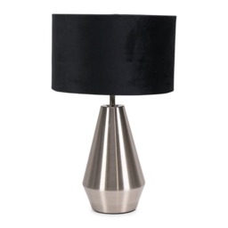 ValueLights Jax Brushed Chrome Touch Table Lamp Black Velvet Shade