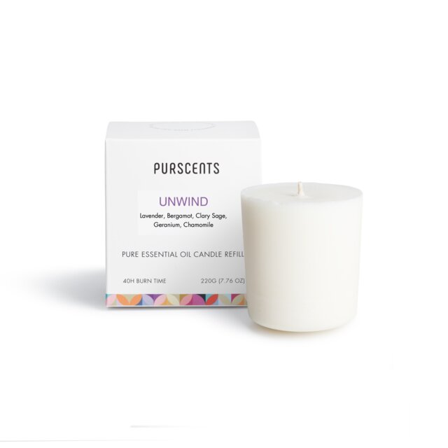 Purscents Unwind Candle Refill Block - Lavender, Bergamot, Clary sage, Geranium, Chamomile 220g Purple 1