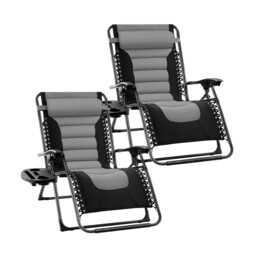 Groundlevel 2x Luxury Gravity Garden Adjustable Sun Lounger Relaxer Chair Grey Grey