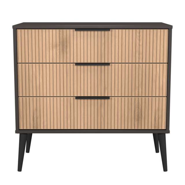 Fuji 3 Drawer Chest of Drawers in Slatted Effect & Graphite (Ready Assembled) Grey Slatted Effect & Graphite
