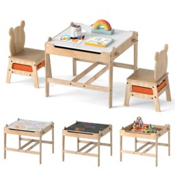 COSTWAY Kids Table and Chairs 4 in 1 Wooden Set Orange