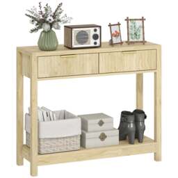 HOMCOM Modern Console Table with Fluted Panel Drawers, Narrow Hallway Table Brown Natural wood finish